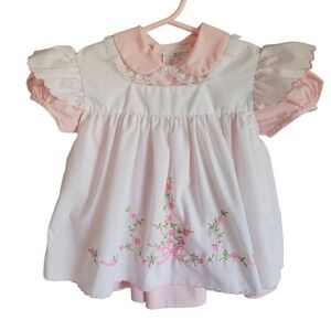 Vtg Disney Winnie the Pooh Baby Dress Girls Size 12M Pink Embroidered Sears Lace